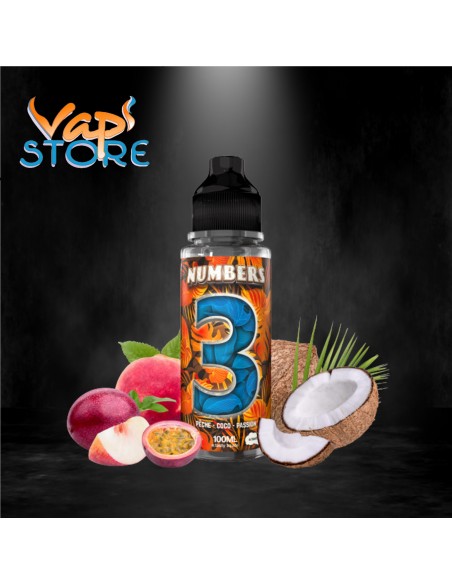 E-liquide Numbers 3 100ml E.TASTY pêche, coco, fruit de la passion