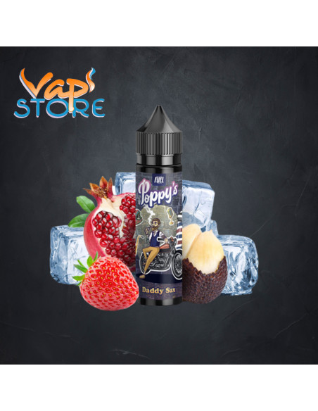 E-liquide Daddy Sax 50ml POPPY'S Grenade, Fraise, Fruit du serpent