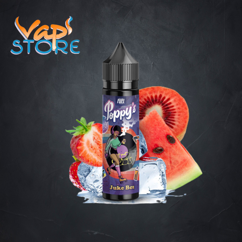 E-liquide Juke Box 50ml POPPY'S Fraise, Pastèque, Kiwi Rouge