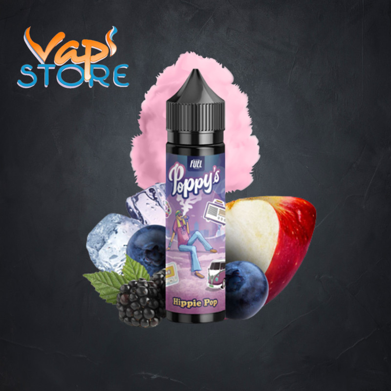 E-liquide Hippie Pop 50ml POPPY'S Pomme, Cassis, Mûre, Barbe à papa